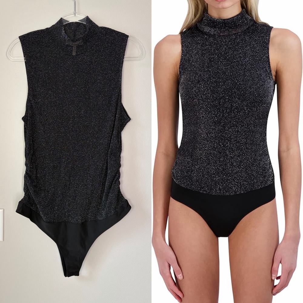 BCBGeneration Sparkly Metallic Sleeveless Turtle Neck Bodysuit Going Out Top
